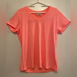 Under Armor, heat gear T-Shirt/ color: neon orange, size large